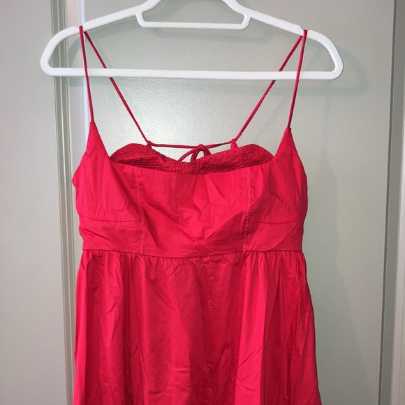 NWT Karen Millen Cotton top stitch Strappy maxi DRESS raspberry red Sz 4 - Picture 5 of 11